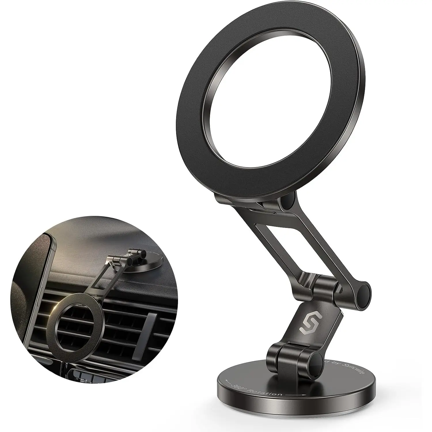 Syncwire Fits MagSafe Car Mount Magnetic Phone Holder for Dash and Tesla| Strong Magnets, All Metal, Flexible 3 Axis, 360° Rotation, Dashboard and Screen Support, For iPhone 17 16 15 14 Pro Max : Cell Phones & Accessories