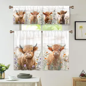 1pc Curtain Header/2pcs Curtains, Cute Hand-Drawn Cow Print Drapes, Kitchen Living Room Office Bedroom Home Decor, Casual Style, Window Curtain, Home Decoration Curtain, Window Hanging