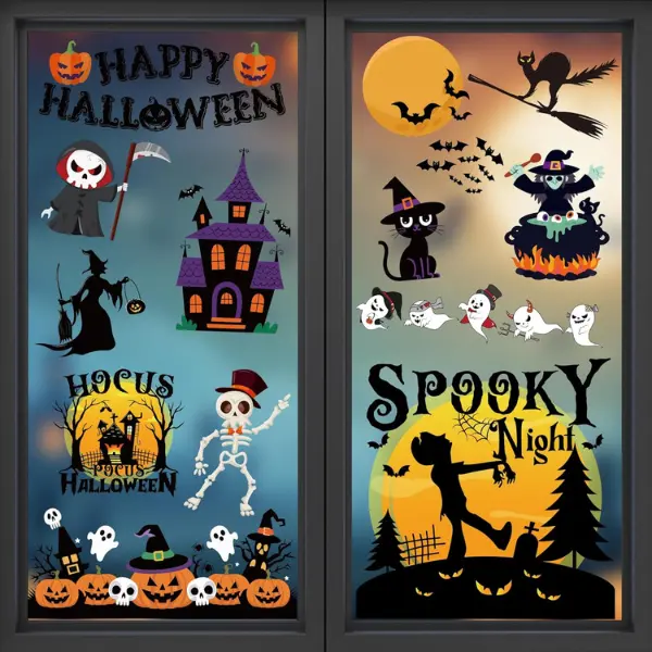 Halloween Window Clings, Reusable Pumpkin & Ghost Static Window Stickers, Halloween Decorations for Indoor & Outdoor, Party Decor, Home, Office, Classroom & Kids Crafts