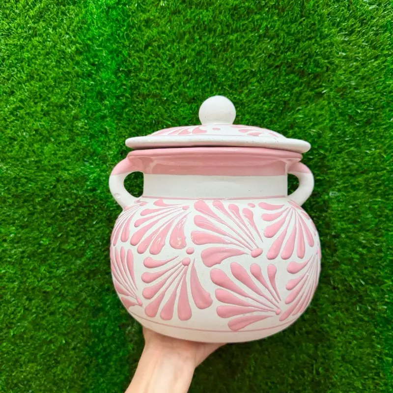 Clay Pot Relieve color Blanco Rosa 3.5 Litros Set 1 Piece. (Cielito Lindo).