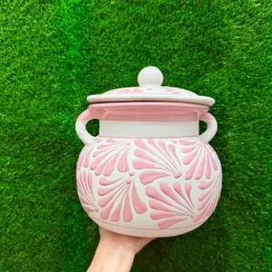 Clay Pot Relieve color Rosa Blanco 3.5 Litros Set 1 Piece. (Cielito Lindo).