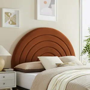 Solana Arched Performance Velvet Full Headboard in Rust