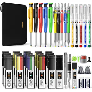 STAGEEK 49 Pack Carpenter Pencil Set with Sharpener, Carpenter Pencils with Deep Hole Long-Nib Marker Pens, Carbide Scribe Tool & Construction Pencil for Architect Woodworking with Case