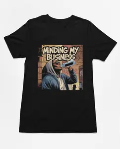 MINDING MY BUSINESS Unisex Graphic Short Sleeve Tee Black Crew Neck Soft Cotton Streetwear Top for Men Menswear T-Shirt Crewneck Casual Blue Small Tshirt Tropical Shortsleeve Operator