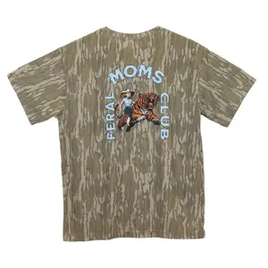 Feral Moms Club Mossy Oak Camoflage T-Shirt Funny Motherhood Humor Apparel L