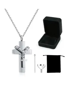 Ashes Memorial Necklace with Cross Urn Pendant, Mini Ashes Box, Pet Cremation Jewelry, Sympathy Gift for Loved Ones, Cross Necklaces