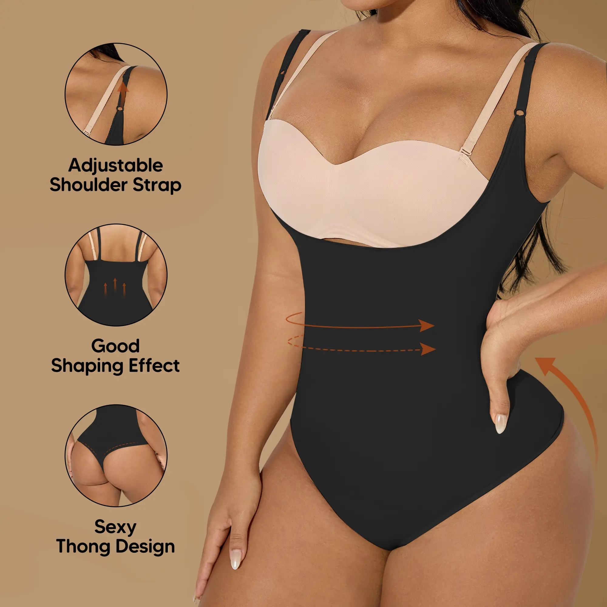Women's Plus Size Body Shaper Thong | Open Bust (Wear Your Own Bra) Bodysuit | High Elasticity Waist Sculpting | No-Show Sculpting Base