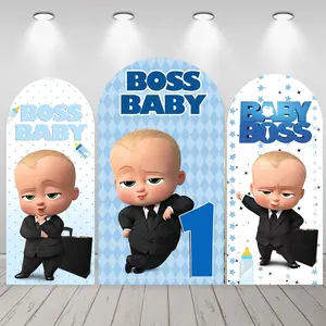 Happy Boss Baby Arch Backdrop Cover Birthday Party Decoration Boy or Girl Birthday Party Newborn Baby Background Custom Arched_P