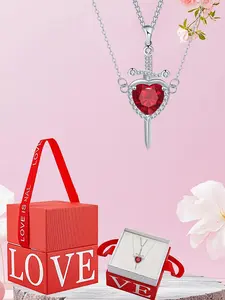 Couple Necklace – Double Chain Layered Heart with Birthstone (Perfect Valentine’s & Birthday Gift for Her)