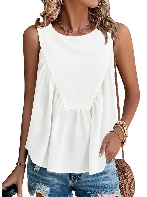 ATHLECHIC ONFERS Womens Babydoll Tank Top Summer Peplum Tops Sleeveless Crewneck Loose Fit Casual Flowy Shirts White