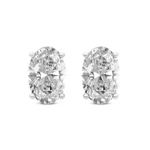 Lab Diamond Stud Earrings 14Kt White Gold 1Ct Four Prong Oval Lab Diamond Stud Earrings F-G Color, VS Diamond, IGI Certified - Friendly Diamonds