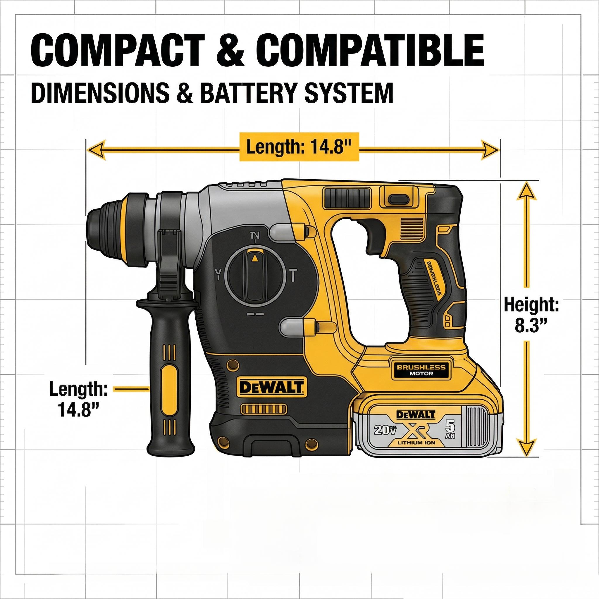 DEWALT DCH273 20V MAX XR Brushless 1-Inch SDS-Plus Rotary Hammer Drill Featuring SHOCKS Active Vibration Control 3-Mode Functionality for Concrete Masonry and Steel with 2.1-Joule Impact Energy and Built-in LED Work Light