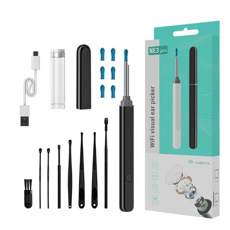 Portable Ear Cleaner with Camera, 1 Box Ear Wax Removal Tool with 6 Counts Ear Spoons & 8 Counts Ear Wax Removal Tools, Ear Cleaning Tool, Ear Pick Set for iOS & Android