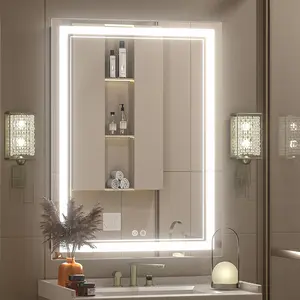 LED Bathroom Mirror With Lights, Anti-Fog, Dimmable Shower Mirrors, High Definition Makeup Mirrors, Wall-Mounted Vanity Mirrors, Memory Function, Tempered Glass,Shatter-Proof, US standard plug/Switch , Size 24*16inch, Bathroom Decor And Accessories
