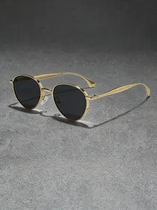 Fashion Metal Oval Small Frame Sunglasses, Trendy Casual Plain Mirror Shades, Outdoor Travel Vacation Sun Glasses, All Seasons