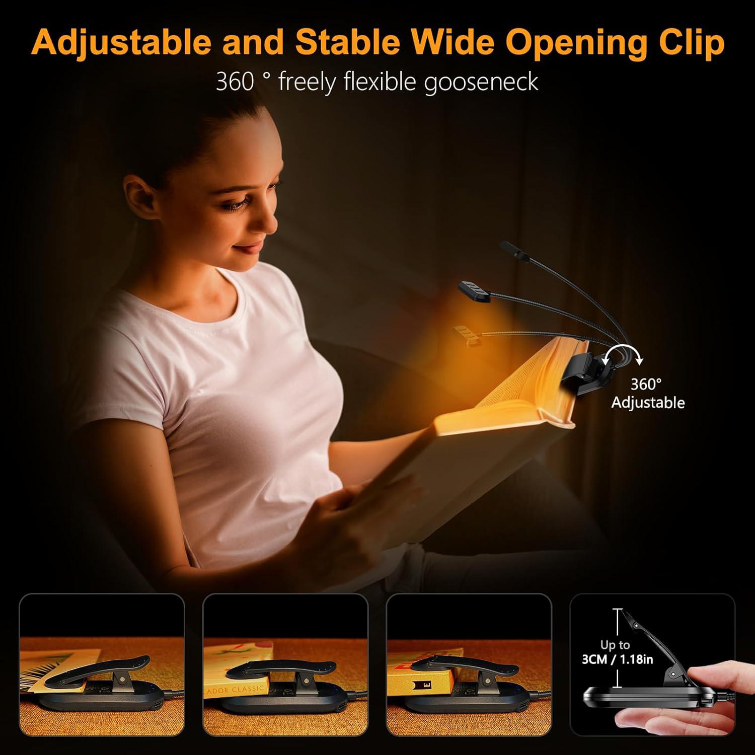 3 Colour Temperatures & Dimmable LED Clip-On Book Light | Mini Lightweight Reading Lamp for Bedside, Perfect Christmas Gift.
