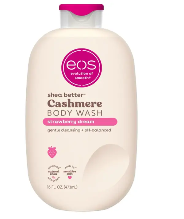 eos Cashmere Body Wash – Strawberry Dreams, Moisturizing Body Wash, Creamy Gel Formula, with Shea Butter, Glycerin, Vitamin E, pH Balanced, Sensitive Skin, Vegan, 16 fl oz