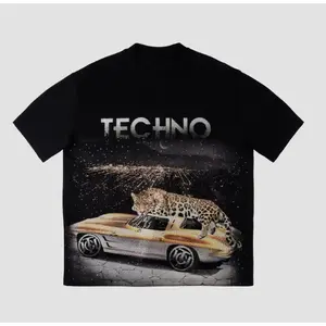 TCH-Rhinestone Leopard&Gold Car Tshirt Summer shirts women Streetwear Crewneck Womenswear Top