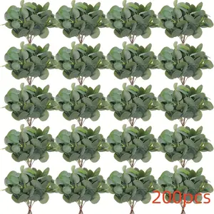 200 Artificial Silver Dollar Eucalyptus Leaves, 10.6 Inch Realistic Stem, Plastic Fake Plants for Floral Arrangements, Home Decor, Weddings, Tables
