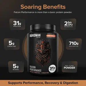 Falcon Performance Sport Protein Powder with Creatine - Chocolate Flavor - 1.9lbs - 31g Protein + 5g Creatine Monohydrate & BCAAs - Sugar-Free - Vegan - Optimum Muscle Recovery - Non-Dairy - Smooth Digestion
