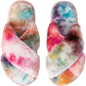 Women'S Cross Band Fuzzy Slippers Fluffy Open Toe House Slippers Csfry