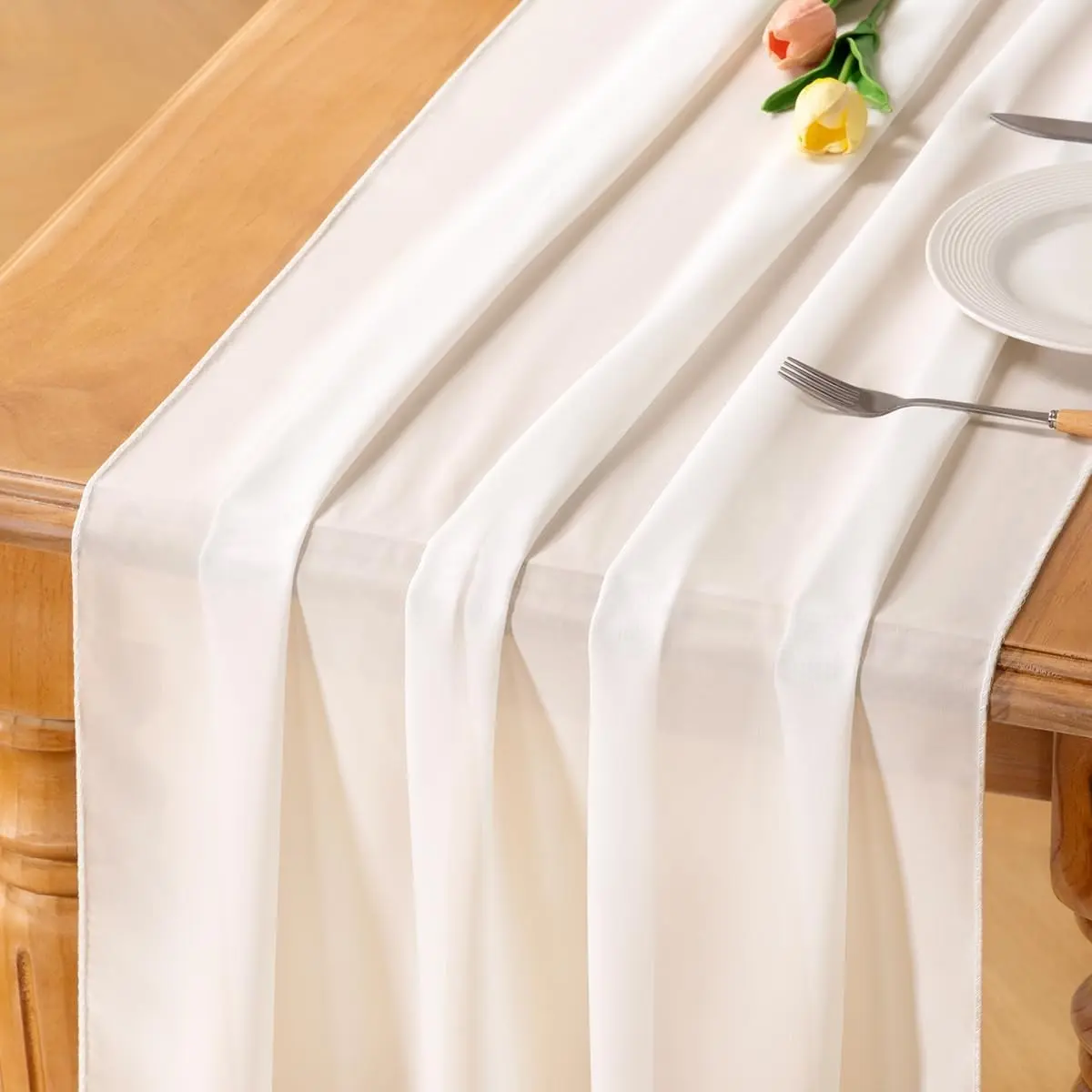 Ivory White Chiffon Table Runner Summer Boho Rustic 14ft 29x170 Inches Wedding Runner Sheer Romantic Bridal Shower Decorations