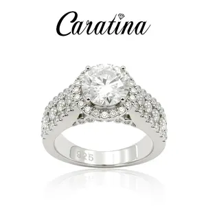 Caratina 2.65CT Round Synthetic Moissanite / Cubic Zirconia Engagement Ring Wide Band Gift Perfect Birthday Mother’s Day Unisex Christmas Gift for Men Women Wedding Set