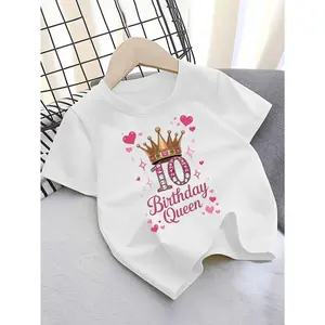 [Girls' Birthday T-Shirt] 10th Birthday Queen Girl T-Shirt - Bright Yellow Birthday Party Outfit with Crown Print [Printed Design – Not Textured], Soft Knit Top for 10-year-old Girls, Ideal for Birthday Celebrations and Daily Summer Wear - Perfect 10th Bi