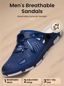 Men's Sporty Two-In-One Holey Shoes, Breathable Perforated Adjustable Anti-Slip Thick Sole Summer Sandals, Ideal for Beach, Hiking, Poolside, Outdoor Activities