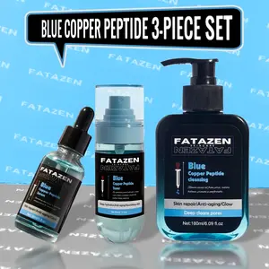 Blue Copper Peptide Repair Skincare Set, High Concentration Cleanser & Toner, Serum Trio for Deep Cleaning, Hydration, Brightening