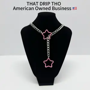ThatDripTho Double Star Pendant Slip Chain Necklace, Adjustable Punk Rock Jewelry for Women & Men, Alt Fashion O-Ring Lariat, Trendy Multi-Color Goth Accessory for Daily Wear, Valentine day, Birthday Gifts