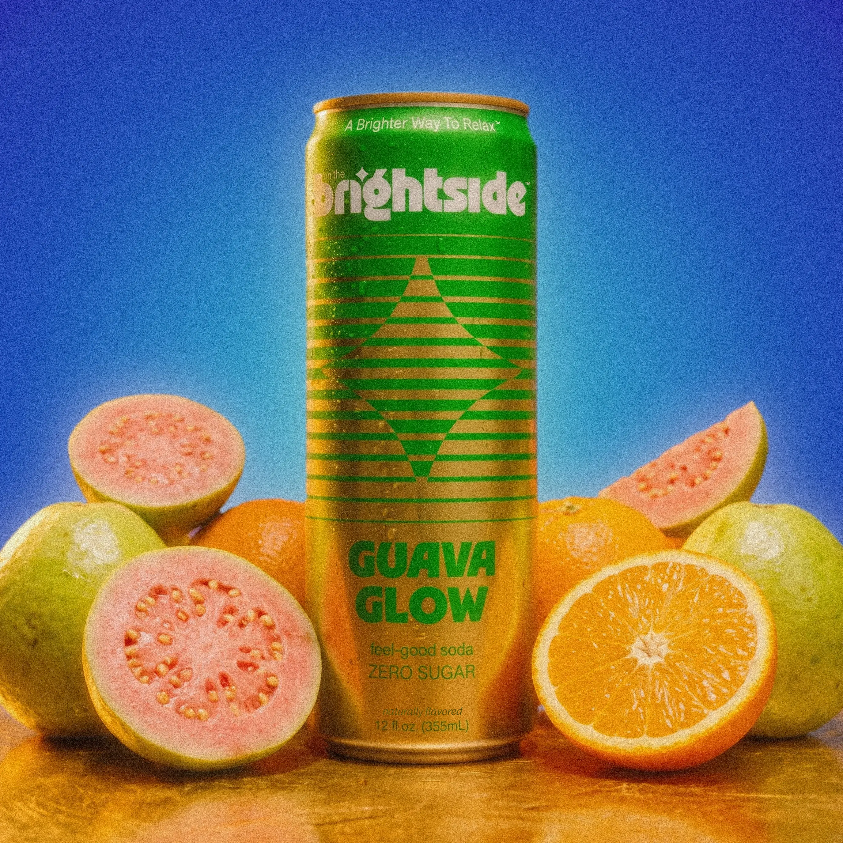 ON THE BRIGHTSIDE Guava Glow Feel Good Fizzy Soda - Non-Alcoholic, 0 Sugar Social Soda for Calm Clarity (12-Pack, 12oz)