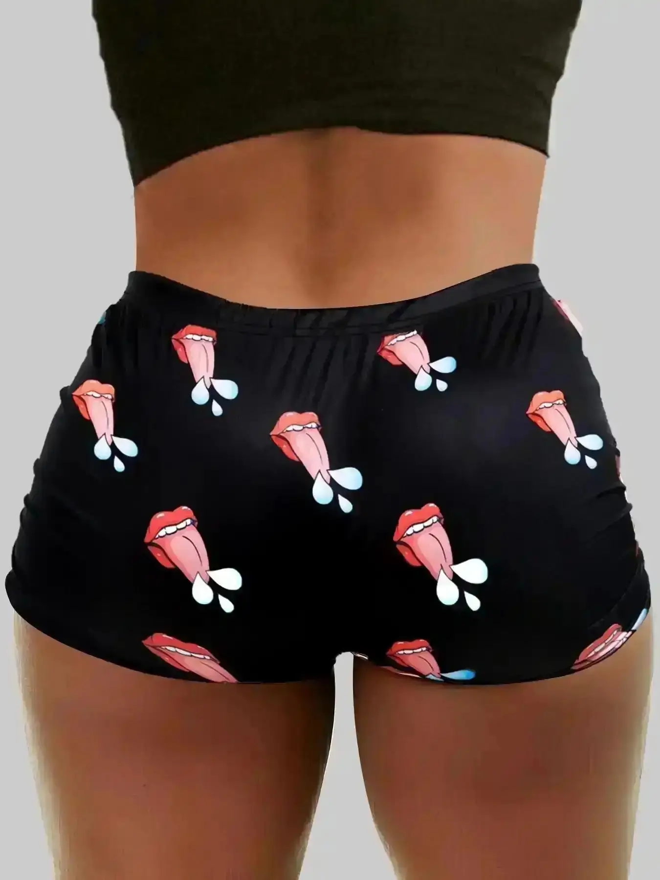 Stylish Casual Shorts Women's All Over Letter & Lips Print Elastic Waist Shorts, Comfy Breathable for Summer, Ladies Bottoms Daily Wear, Chic, Trendy, Adjustable, Elevated Basics, Holiday Outfit, Breezy Comfort
