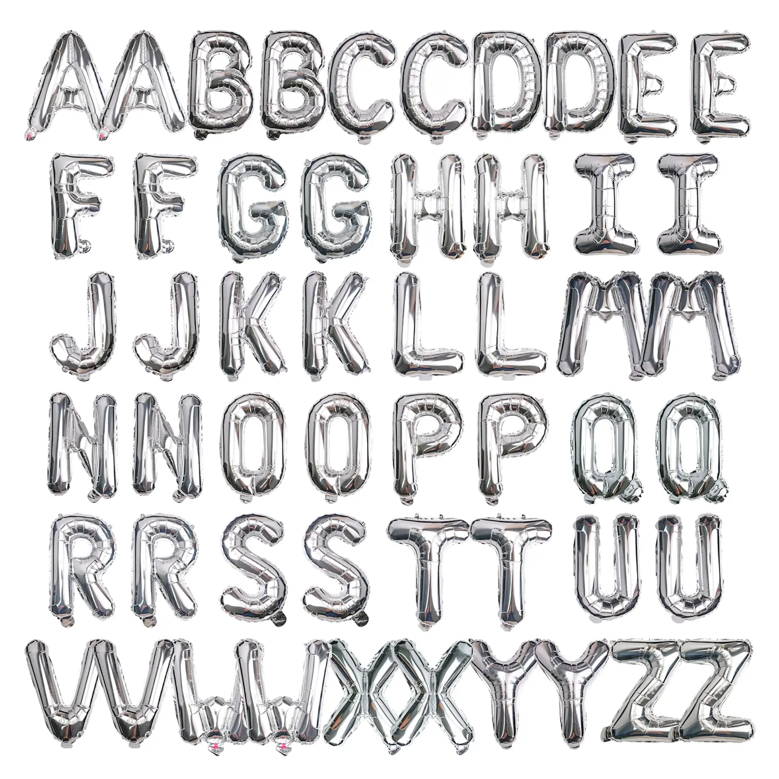 [52 PCS] 16" Silver Foil Letter Balloons A-Z, Mylar Alphabet for Graduation, New Year, Party