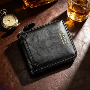 2-pack Men's Vintage Full Grain Cowhide Zip-Around Bifold Wallet - Compact Zipper Card Holder for Cash, Cards, Daily Use outdoorfun