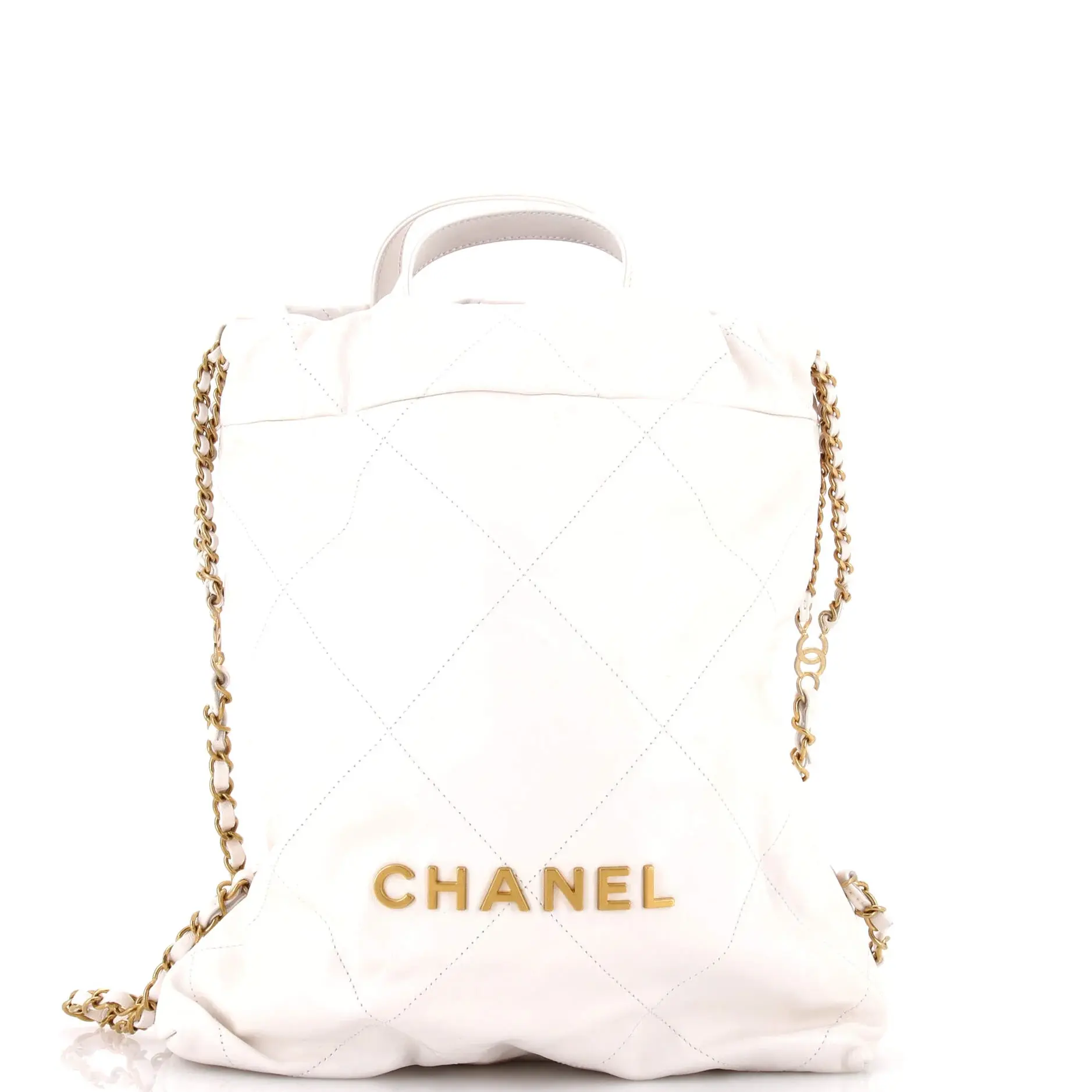 Pre-owned CHANEL Leather Backpacks 22 Chain Backpack Quilted Calfskin Medium by Rebag