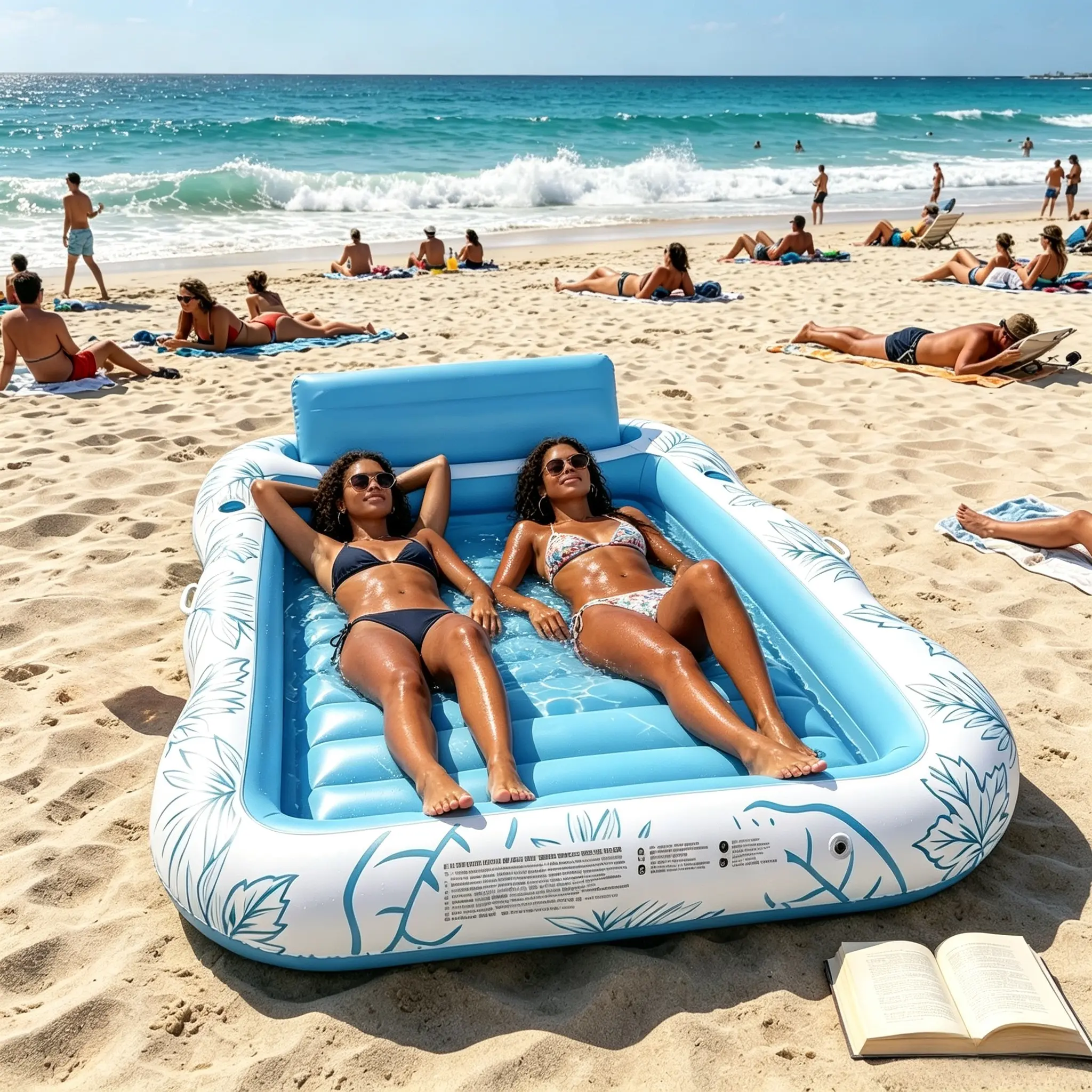 XXXL 3-Ply Vinyl UV-Resistant Inflatable Tanning Lounger Pool Float Chair for Adults, 86x63 Inches Swimming Floater with Pillow, Sprinkler, Cup Holders, Portable for Backyard Pool & Outdoor Relaxation