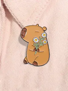 Cartoon Capybara Enamel Pin Cute Animal Hippo Metal Brooch Lapel Backpack Badge Fashion Jewelry Accessories Gift for Friends Flower Brooch