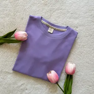 Basic Lavender Cotton T-shirt for Women, Short Sleeve, Minimalist - Top