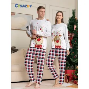 Limited Edition Christmas Couple Pajama Set, Fitted Casual Home Wear, Soft Comfortable Fabric, Autumn & Winter Sleepwear