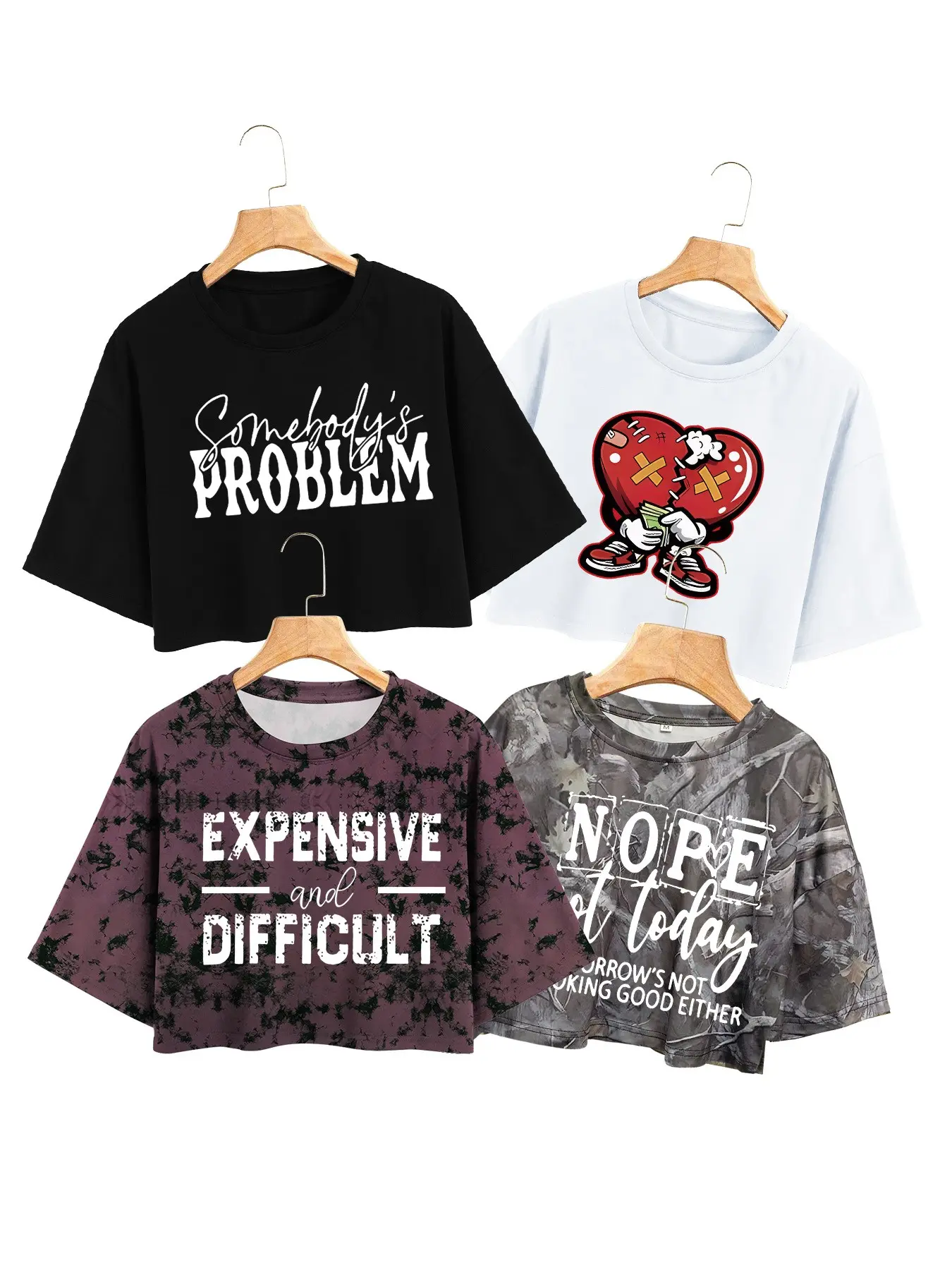 Women's Loose-Fit Casual T-Shirt, Heart Print, Round Neck, Short Sleeve, Breathable Fabric, Street Style, All Seasons