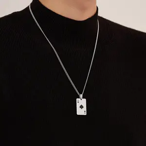 Cool Spade Ace  Tag Necklace, Casual Streetwear Playing Card Chain