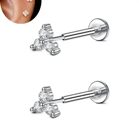Threadless Flat Back Earring Stud Hypoallergenic Stainless Steel Push Pin Cartilage Earring Helix Tragus Nose Piercing Jewelry for Women 20G Body Piercing Jewelry