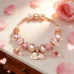 Handmade Petal-Shaped Heart Pendant Bracelet with Spacer Beads & Snake Chain Elegant Jewelry Gift for Valentine's Day Birthdays Anniversaries