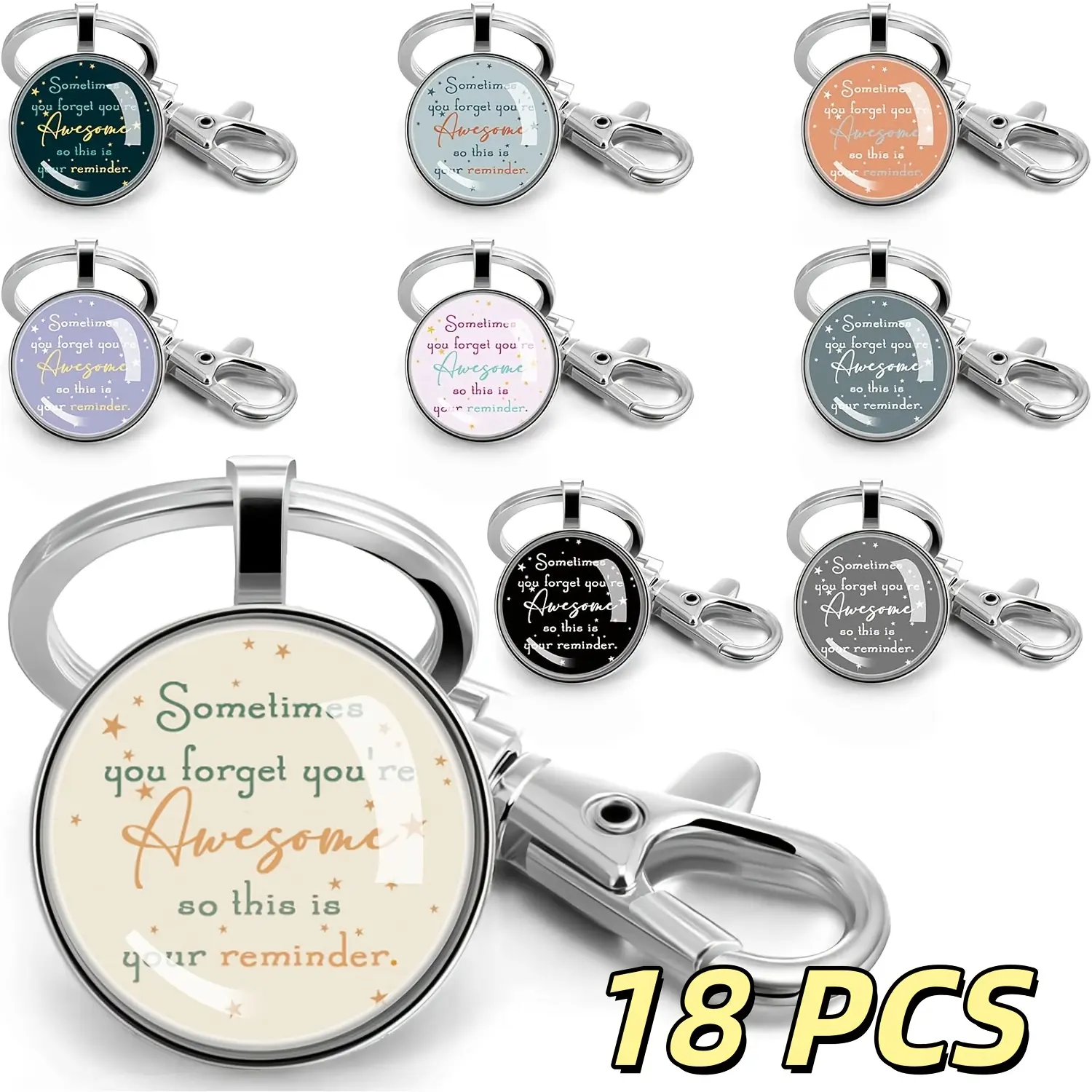 18 Pack Motivational Keychains, Bulk Gratitude Gift Set with Expressive Message for Employees, Teachers & Coworkers, Keyrings For Keys, Pc Alloy, Matching Keychains, Key Holders, Unisex, Message Print, Expressive Quote, Bulk Set