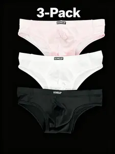 3pcs Men's Ice Silk Triangle Underwear Set,  Fitted Comfortable Breathable Thin Plain Panties, Sexy Elastic All Seasons Men's Briefs Underwear