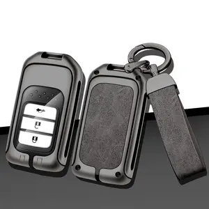 Zinc Alloy Leather Car Key Cover For Honda Accord Fit Lucky Vezel City Civic CR-V HR-V Jade Jazz BRV BR-V HR-V Shuttle Pilot Crider Odyssey Car key Accessories Car Key Protector
