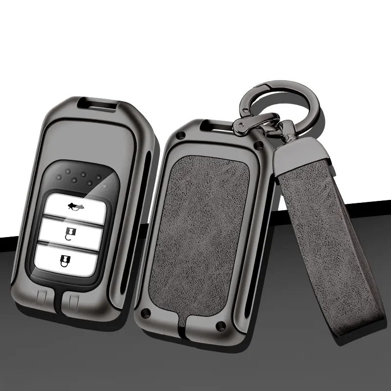 Zinc Alloy Leather Car Key Cover For Honda Accord Fit Lucky Vezel City Civic CR-V HR-V Jade Jazz BRV BR-V HR-V Shuttle Pilot Crider Odyssey Car key Accessories Car Key Protector Key Fob Cover Key Covers For Car Keys Car Accessory