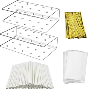 Acrylic Cake Pop Stand Display Holder with Lollipop Sticks, Treat Bags and Twist Ties for Candy Making - Perfect for Parties and Celebrations