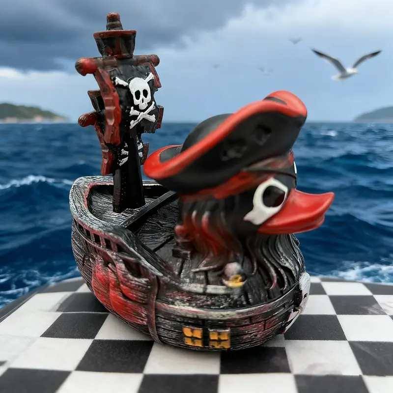 Handmade Beak Pirate Ship Duck Resin Craft Decor, Halloween Christmas Atmosphere Decoration, Home Office Desktop Gift, Decorative Ornament, Festive Home Decoration